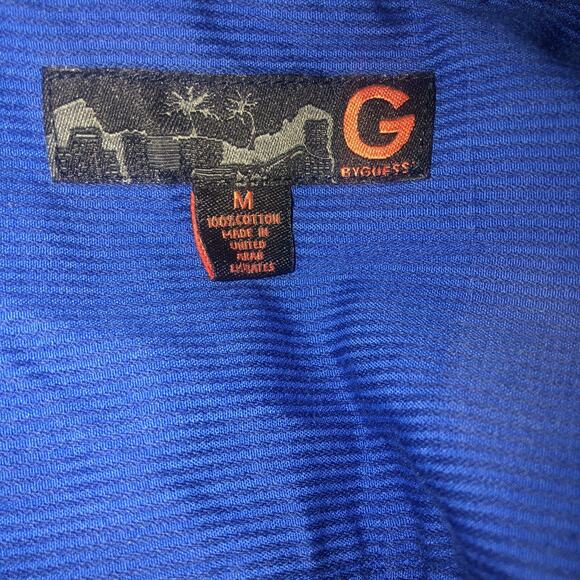 G By Guess Mens M Shirt Long Sleeve Button Front Blue 100% Cotton Pockets GBG - Picture 9 of 10